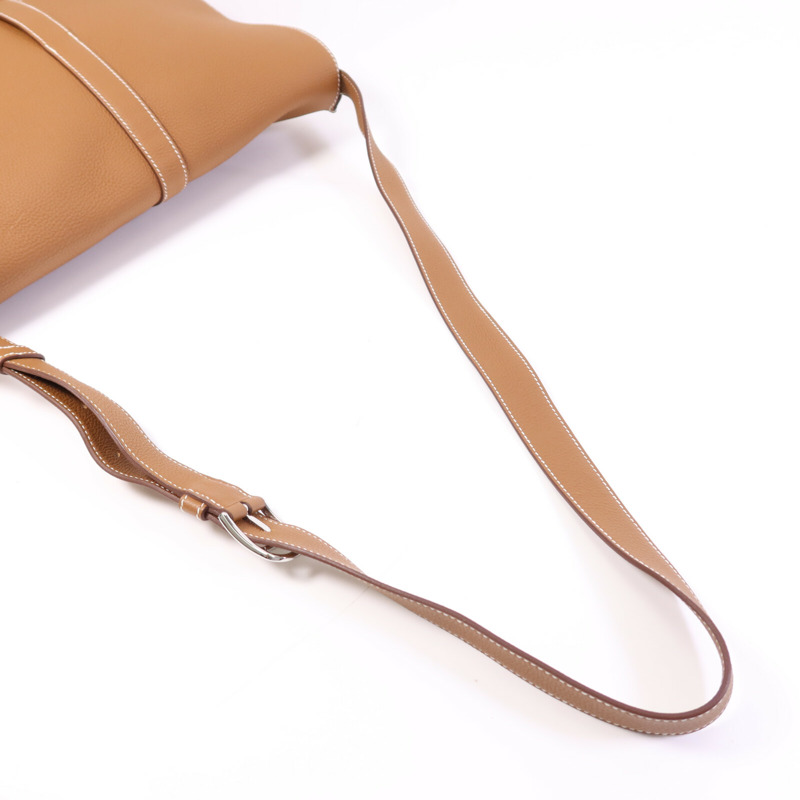 HERMES Togo皮革Steve Light Messenger銀扣肩背袋Gold-6