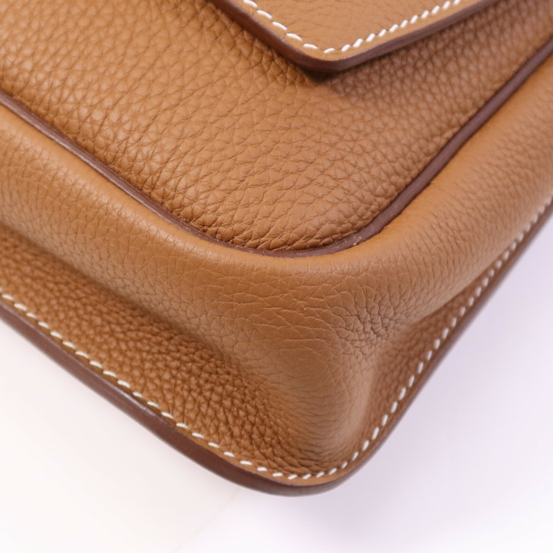 HERMES Togo皮革Steve Light Messenger銀扣肩背袋Gold-8