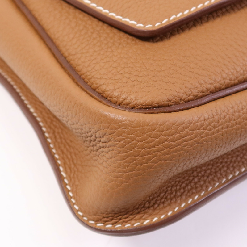 HERMES Togo皮革Steve Light Messenger銀扣肩背袋Gold-9