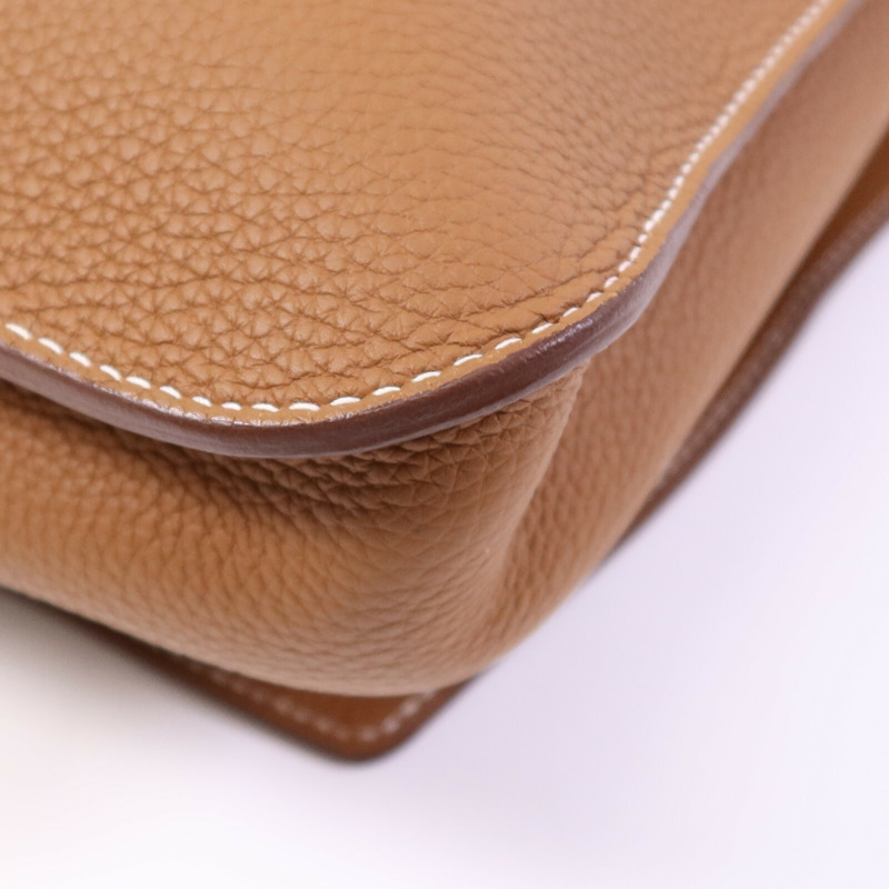 HERMES Togo皮革Steve Light Messenger銀扣肩背袋Gold-10