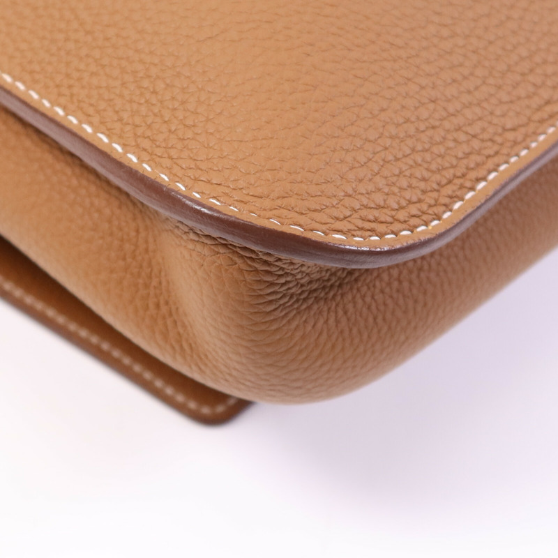 HERMES Togo皮革Steve Light Messenger銀扣肩背袋Gold-11