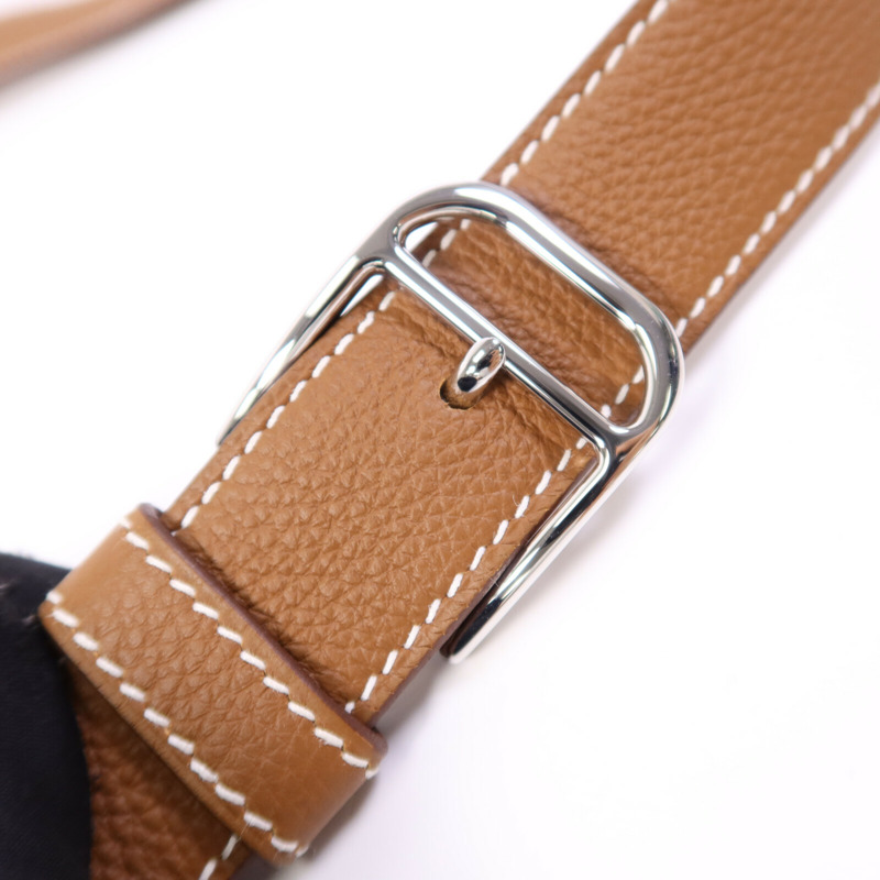 HERMES Togo皮革Steve Light Messenger銀扣肩背袋Gold-12