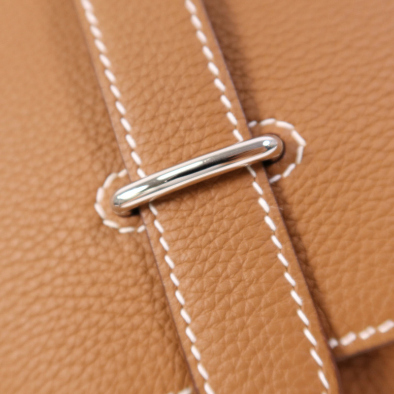 HERMES Togo皮革Steve Light Messenger銀扣肩背袋Gold-13