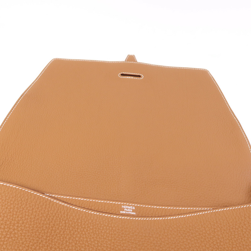 HERMES Togo皮革Steve Light Messenger銀扣肩背袋Gold-14