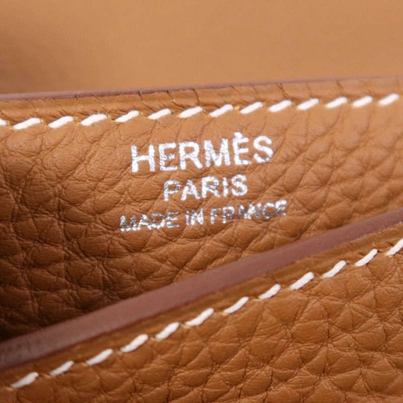 HERMES Togo皮革Steve Light Messenger銀扣肩背袋Gold-15