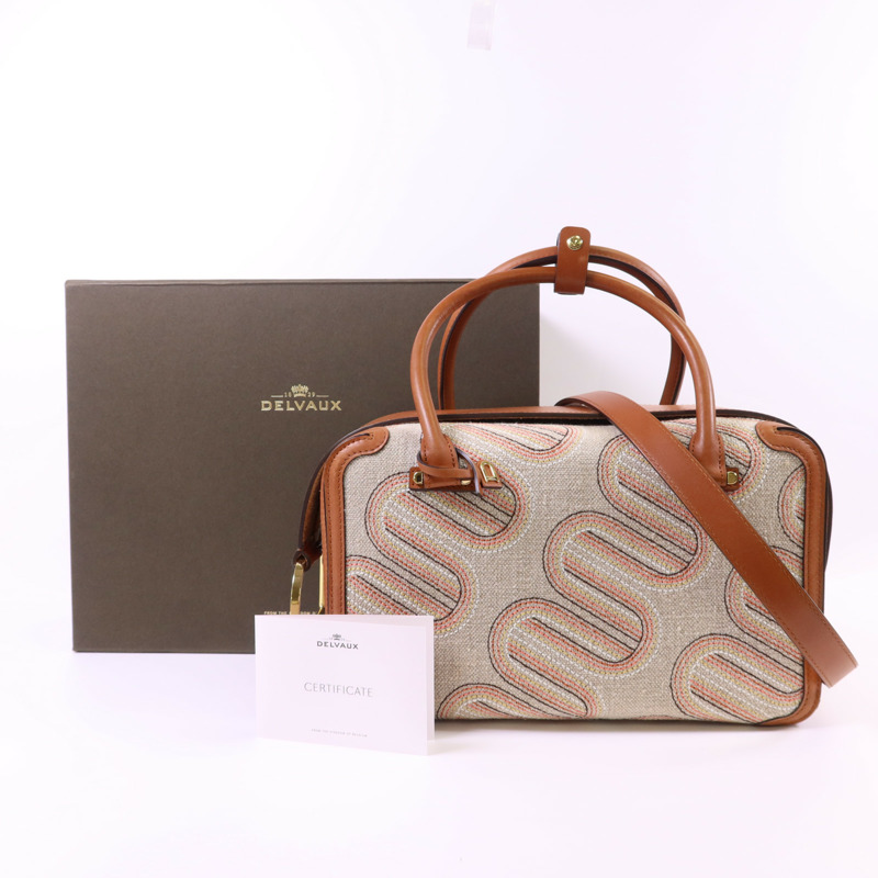 Delvaux 帆布/皮革Cool Box MM金扣手挽肩背兩用袋-27
