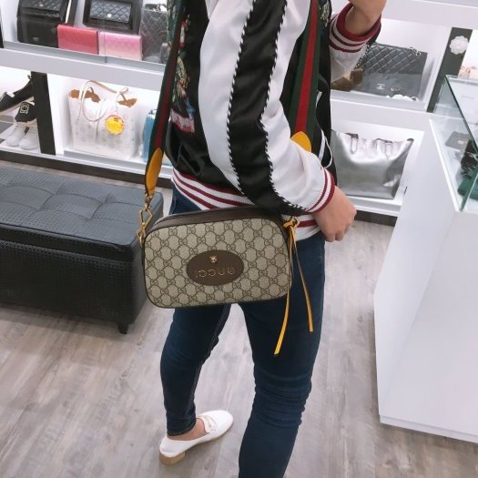 東區正精品㊣GUCCI 476466 咖啡色皮革拼PVC 虎頭 綠紅綠寬背帶斜背包肩背包相機包 RA1824-1