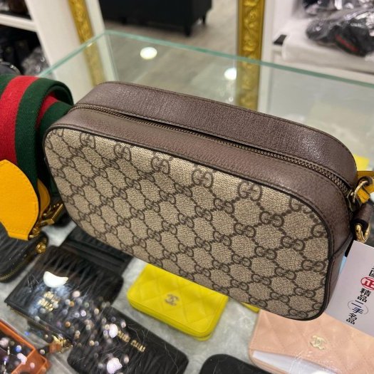 東區正精品㊣GUCCI 476466 咖啡色皮革拼PVC 虎頭 綠紅綠寬背帶斜背包肩背包相機包 RA1824-4