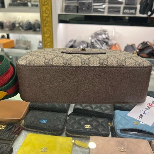 東區正精品㊣GUCCI 476466 咖啡色皮革拼PVC 虎頭 綠紅綠寬背帶斜背包肩背包相機包 RA1824-8