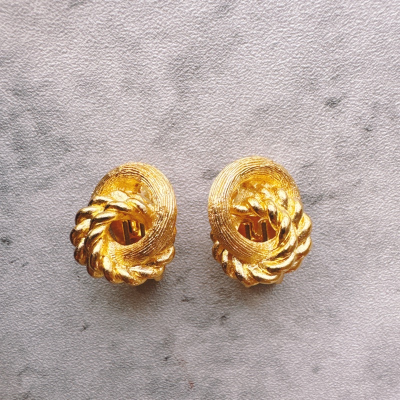 Christian Dior 迪奧 繩結鍍金耳夾 耳環-3