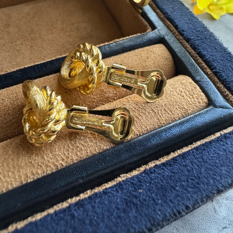 Christian Dior 迪奧 繩結鍍金耳夾 耳環-6