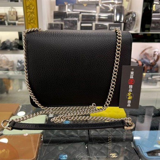 東區正精品㊣GUCCI 510304 近全新黑色全皮金扣金屬雙G壓釦式斜背包鍊包 RA1820-8