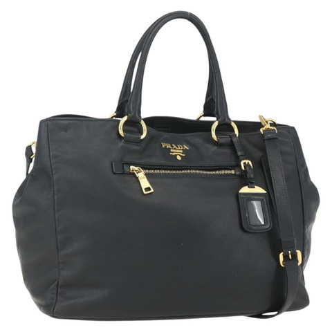 PRADA 手提包 皮革 2way 黑色 金色 Auth yk19782