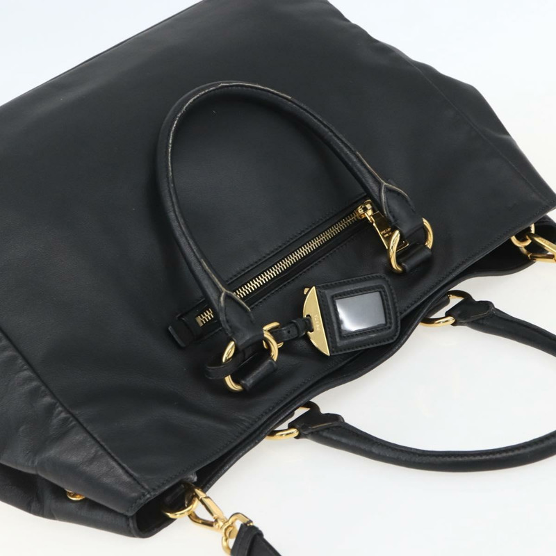 【日本直送】PRADA 手提包 皮革 2way 黑色 金色 Auth yk19782-5