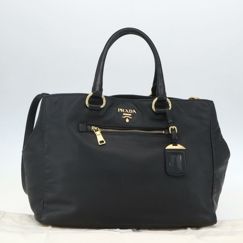 【日本直送】PRADA 手提包 皮革 2way 黑色 金色 Auth yk19782-11