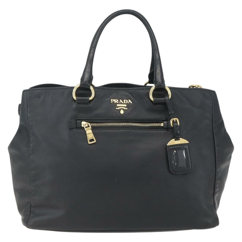 【日本直送】PRADA 手提包 皮革 2way 黑色 金色 Auth yk19782-12