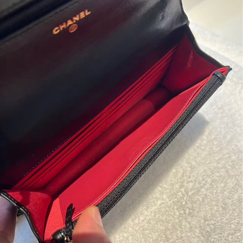 Chanel / 香奈兒 19BagWOC黑金菱格紋 新款非老款羊皮鏈條包，晶片款 尺寸：12×19×3.5-8