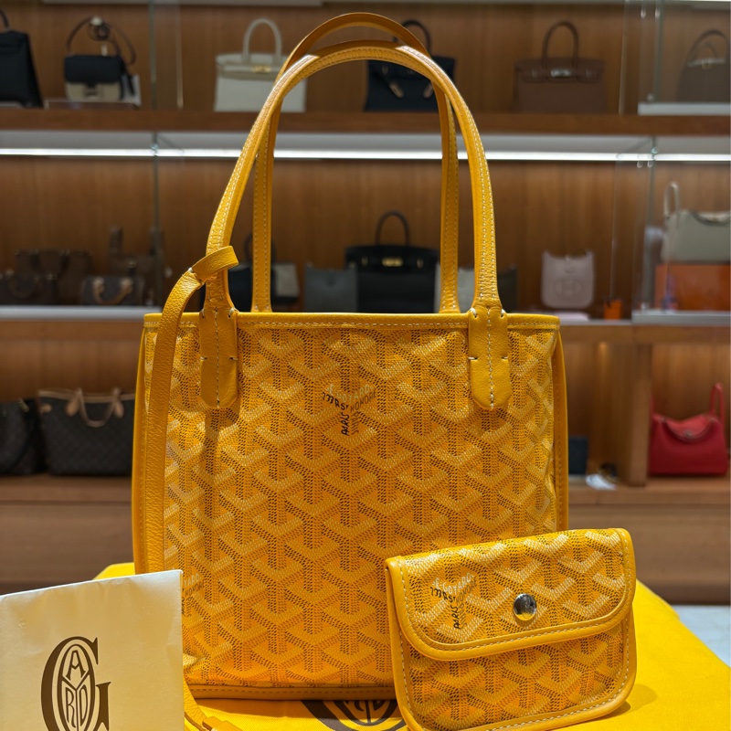 【小小一顆,藏著妳的風格】Goyard Anjou Mini 迷你托特包|雙面可用設計|經典黃老花帆布|附同色內袋!-5