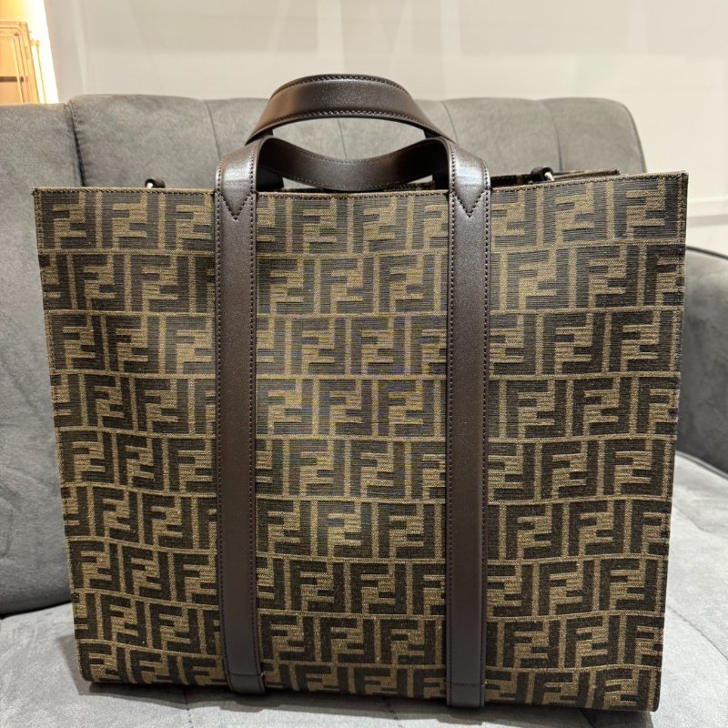 *SHIHNA名牌精品*FENDI Shopper FF 提花布料拼接小牛皮托特包-0