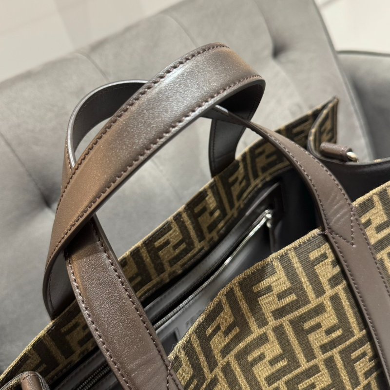 *SHIHNA名牌精品*FENDI Shopper FF 提花布料拼接小牛皮托特包-3