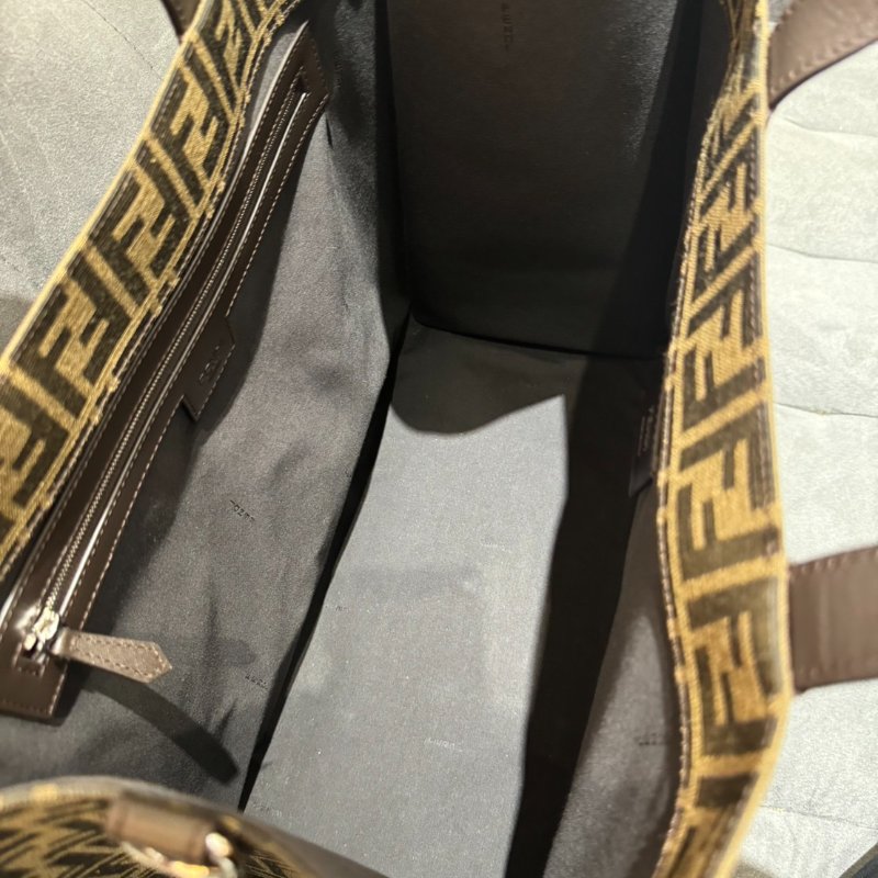 *SHIHNA名牌精品*FENDI Shopper FF 提花布料拼接小牛皮托特包-5
