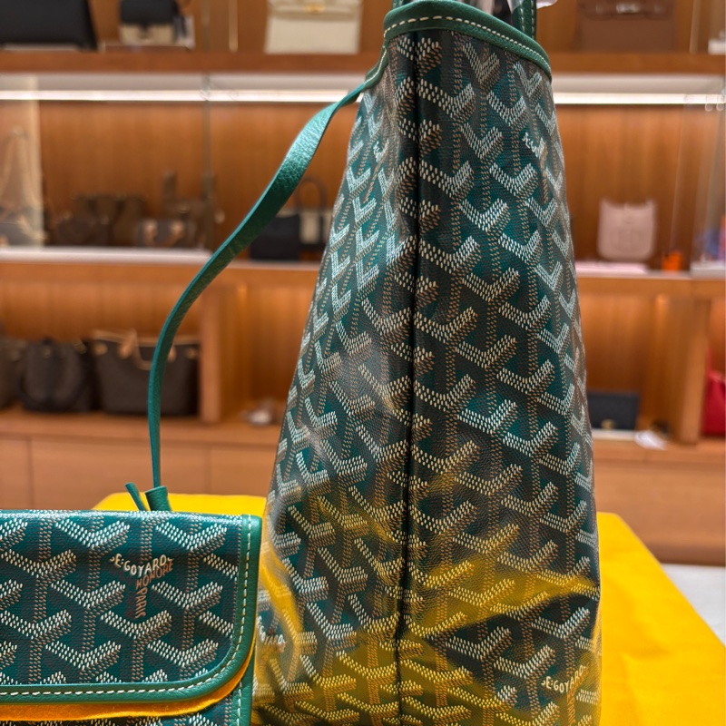 【大容量也能很時髦】Goyard Saint Louis PM 子母托特包|經典綠老花帆布|附原廠收納包|輕盈防潑水-4