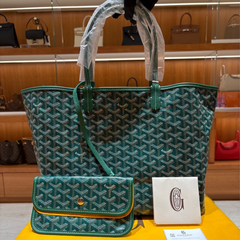 【大容量也能很時髦】Goyard Saint Louis PM 子母托特包|經典綠老花帆布|附原廠收納包|輕盈防潑水-5