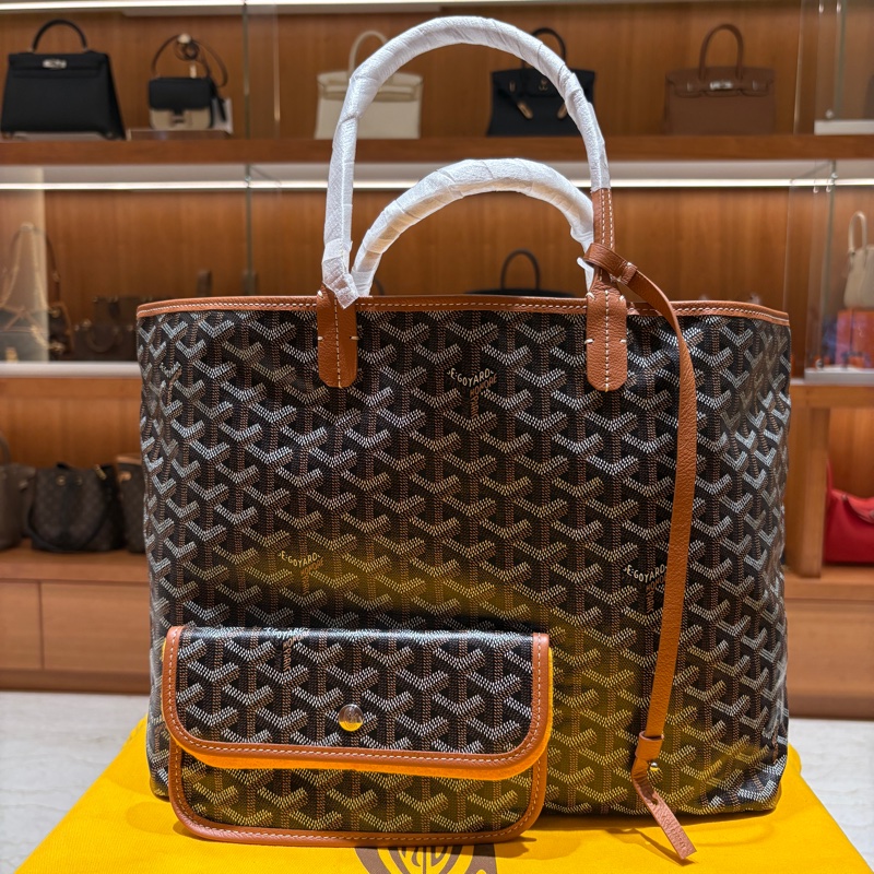 【托特天花板、容量大又超輕】Goyard Saint Louis PM 子母包|經典黑棕老花帆布|附原廠收納包,通勤出遊都實用-5