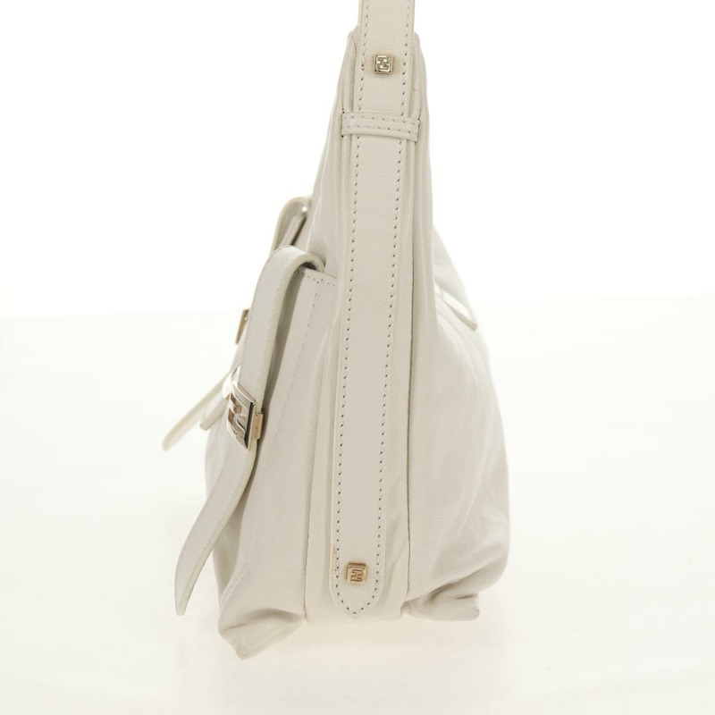 【日本直送】FENDI Mamma Baguette 單肩包,白色皮革,金色,正品,貨號 154081M-2