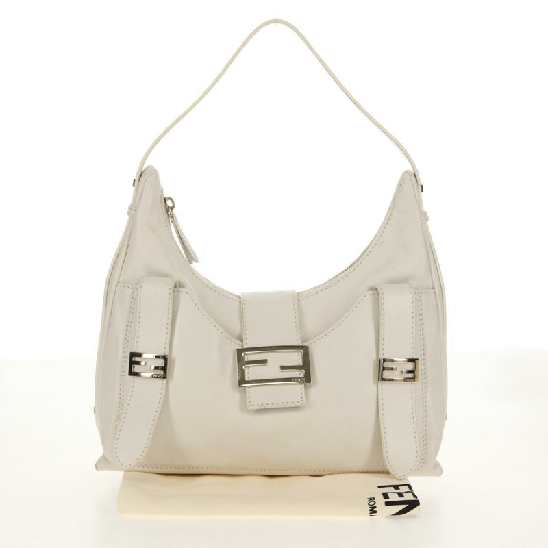 【日本直送】FENDI Mamma Baguette 單肩包,白色皮革,金色,正品,貨號 154081M-11