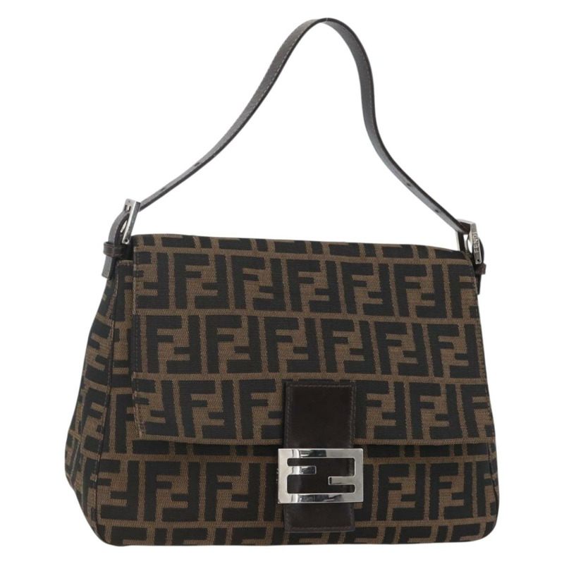 【日本直送】FENDI Zucca帆布Mamma Baguette單肩包 黑色棕色 正品 tb1254V-0