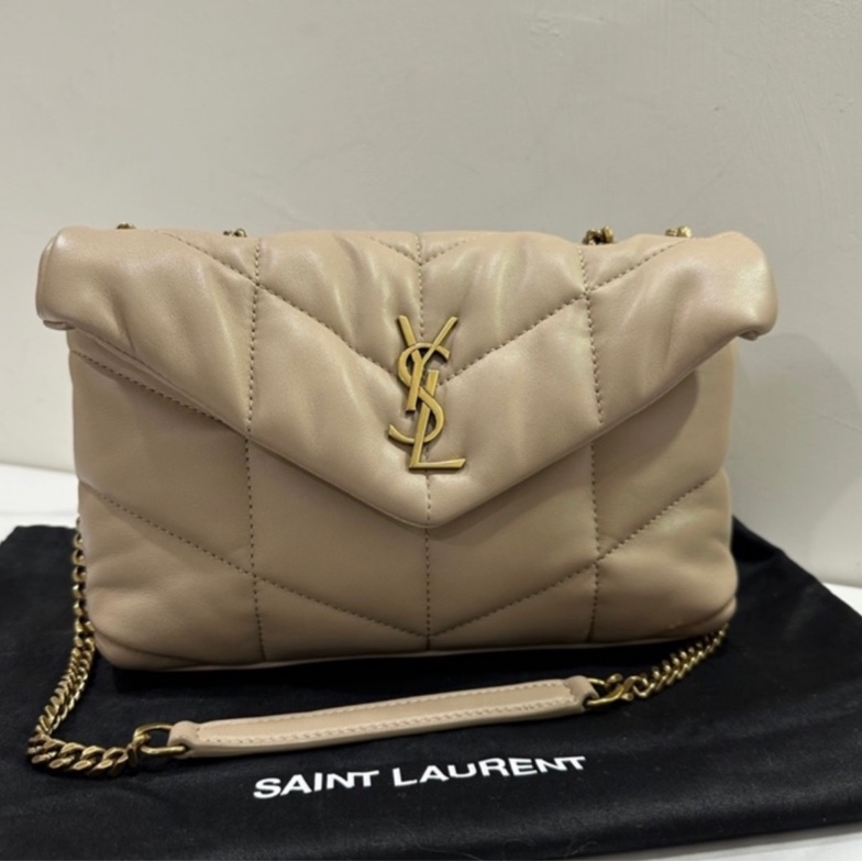 YSL Puffer mini 奶茶色雲朵包-5