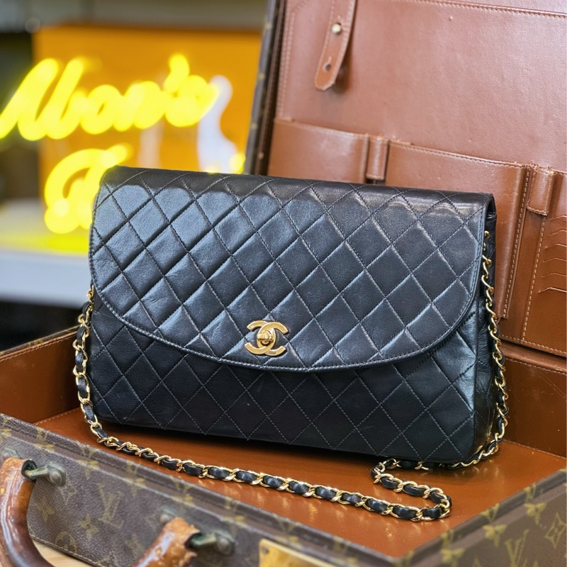 上架中🔑Chanel Vintage黑羊皮信封鏈包♠️罕見款-0