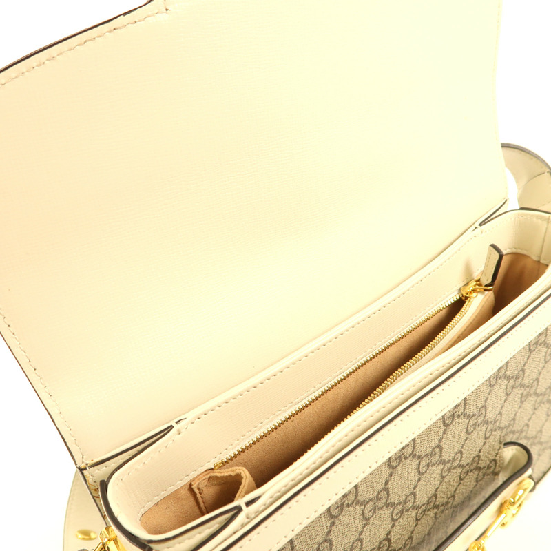 GUCCI 塗層帆布Horsebit 1955金扣肩背袋-16