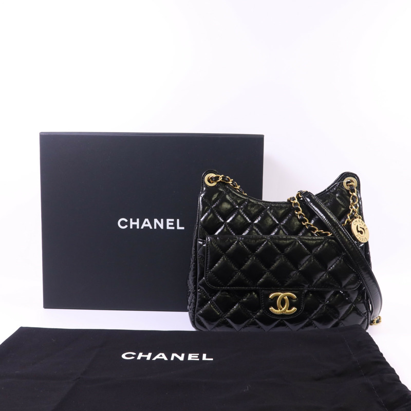 CHANEL 牛皮皮革23B Hobo Bag金扣鏈帶肩背袋-18