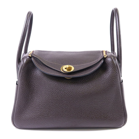 HERMES Clemence皮革Lindy 26金扣手挽肩背兩用袋Ebene