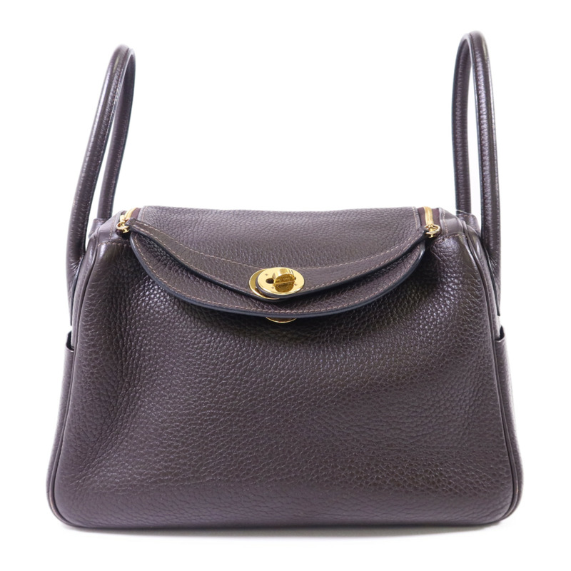 HERMES Clemence皮革Lindy 26金扣手挽肩背兩用袋Ebene-0