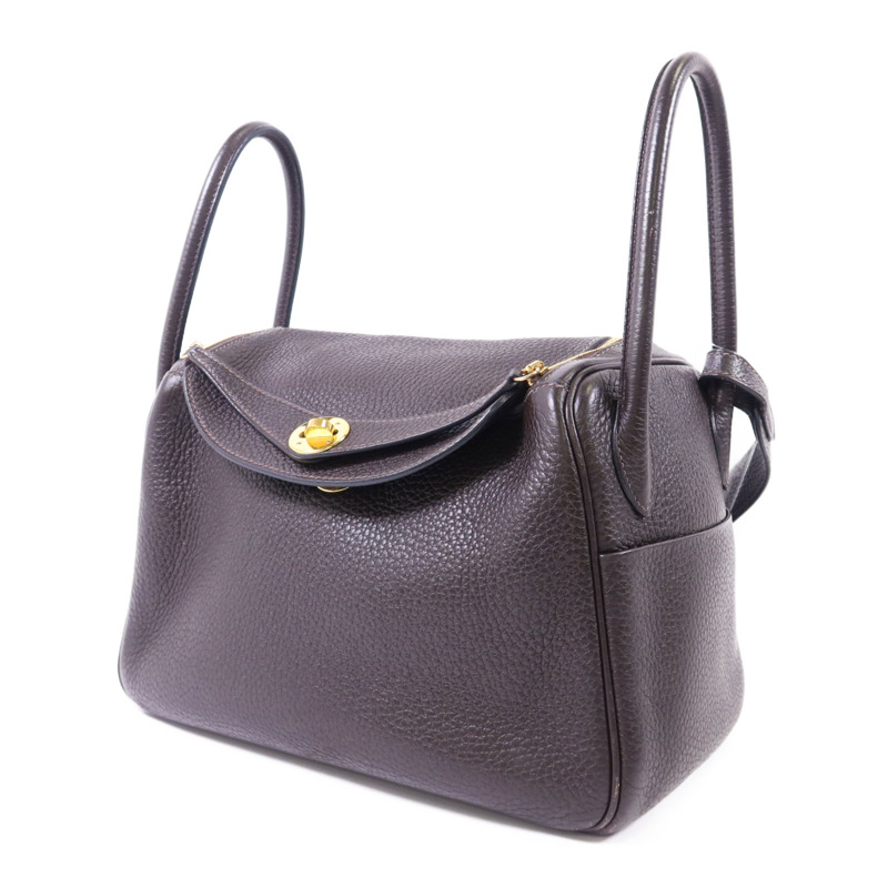 HERMES Clemence皮革Lindy 26金扣手挽肩背兩用袋Ebene-2