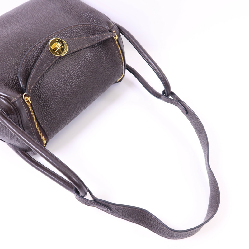 HERMES Clemence皮革Lindy 26金扣手挽肩背兩用袋Ebene-4