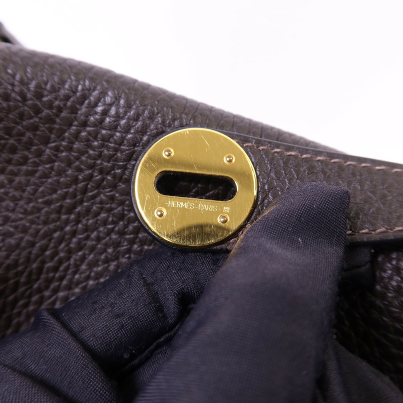 HERMES Clemence皮革Lindy 26金扣手挽肩背兩用袋Ebene-8