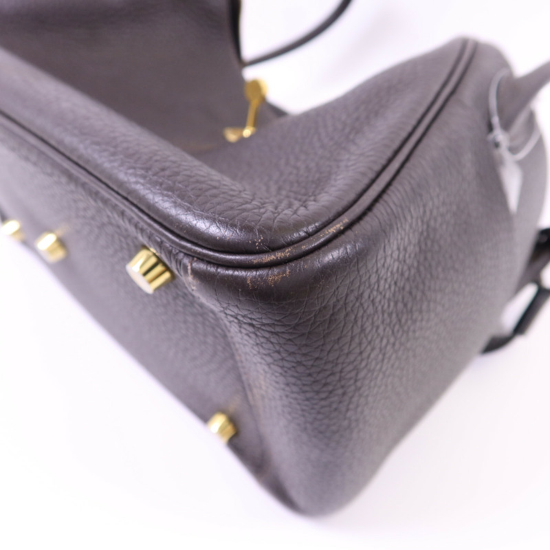 HERMES Clemence皮革Lindy 26金扣手挽肩背兩用袋Ebene-10