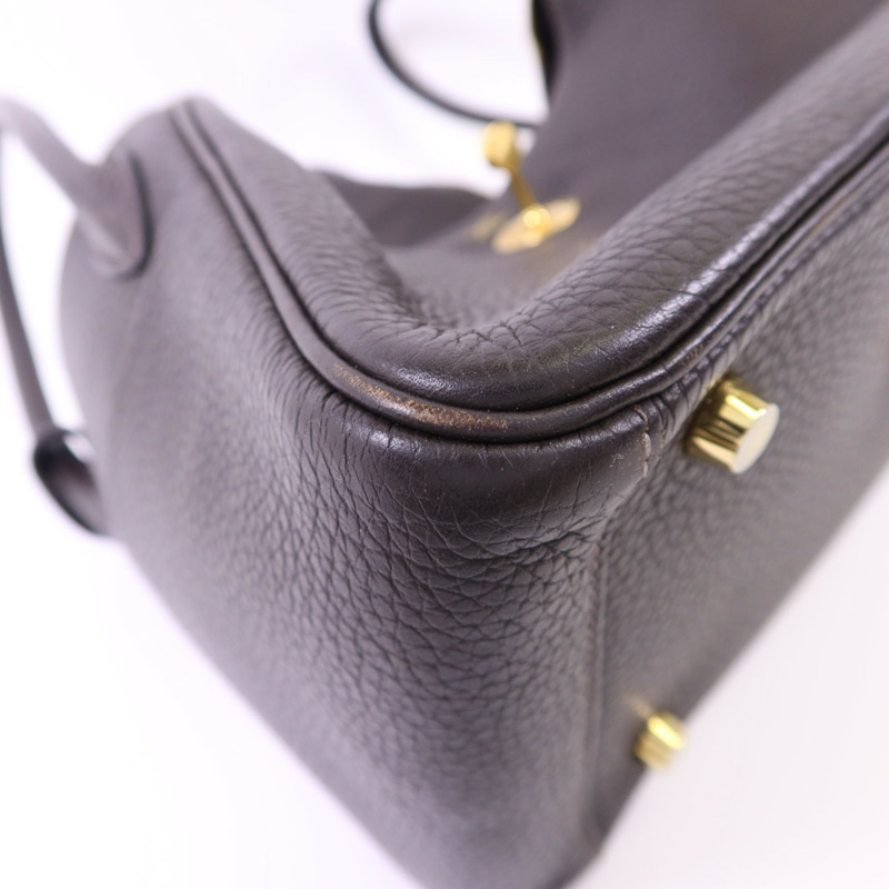 HERMES Clemence皮革Lindy 26金扣手挽肩背兩用袋Ebene-11