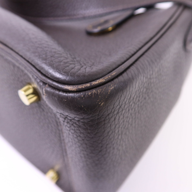 HERMES Clemence皮革Lindy 26金扣手挽肩背兩用袋Ebene-12