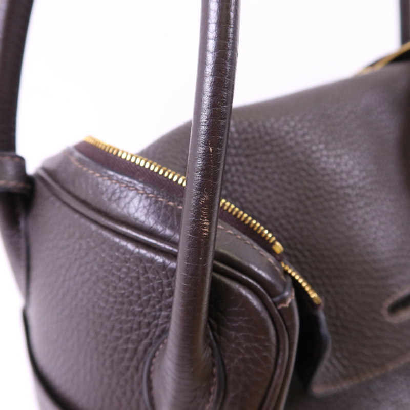 HERMES Clemence皮革Lindy 26金扣手挽肩背兩用袋Ebene-15