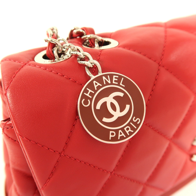 CHANEL 牛皮皮革Chain Shoulder銀扣鏈帶肩背袋-14