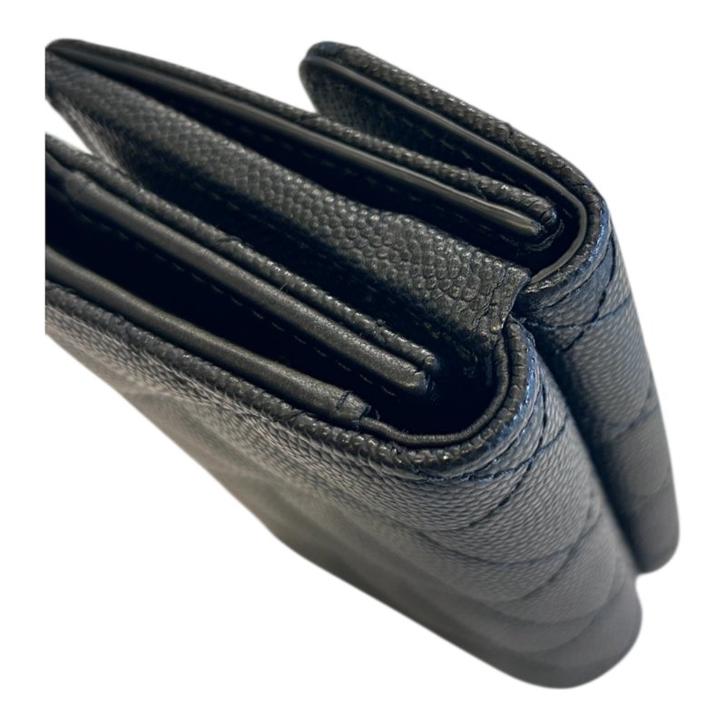 chanel黑金荔枝紋撲克牌圖案三折短夾-4