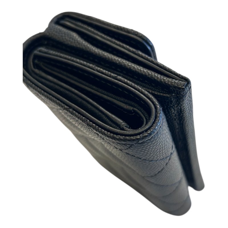 chanel黑金荔枝紋撲克牌圖案三折短夾-5