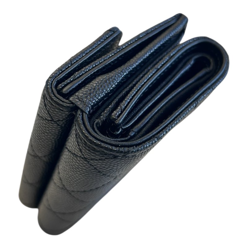 chanel黑金荔枝紋撲克牌圖案三折短夾-6