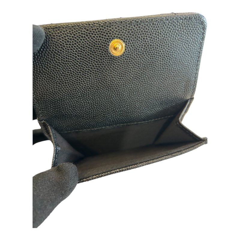 chanel黑金荔枝紋撲克牌圖案三折短夾-7