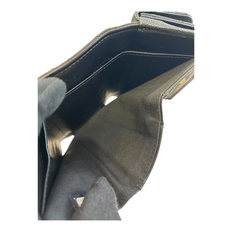 chanel黑金荔枝紋撲克牌圖案三折短夾-9